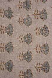 Premium Hand Block Print Brown Floral Pure linen Fabric - Kohinoor
