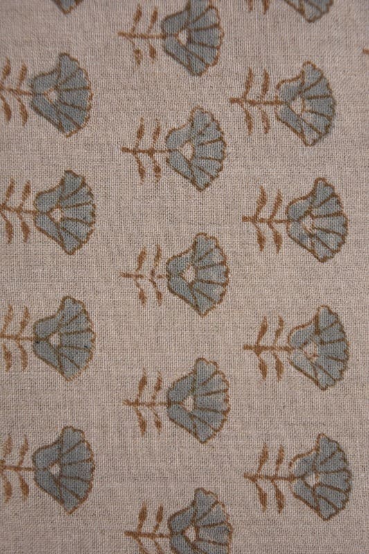 Premium Hand Block Print Brown Floral Pure linen Fabric - Kohinoor