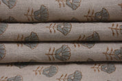 Premium Hand Block Print Brown Floral Pure linen Fabric - Kohinoor