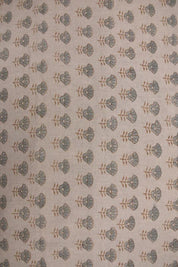 Premium Hand Block Print Brown Floral Pure linen Fabric - Kohinoor