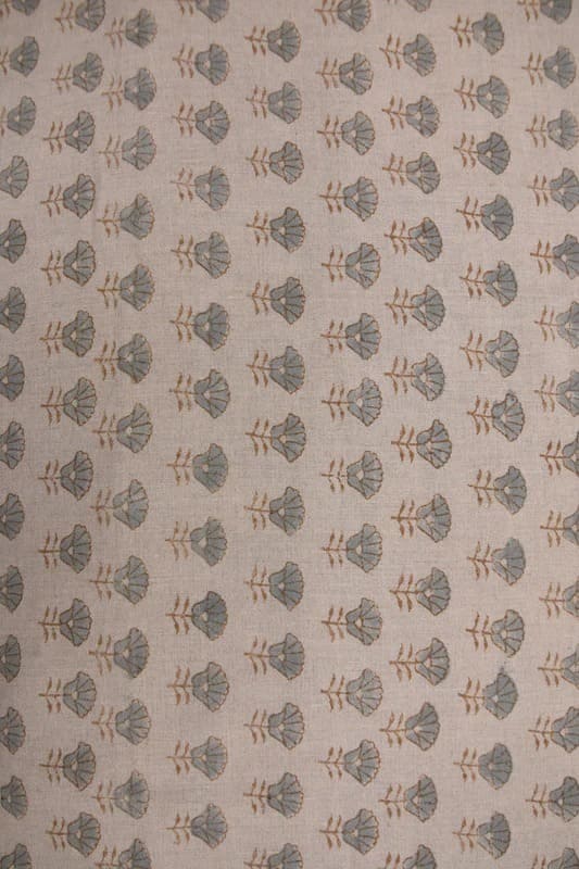 Premium Hand Block Print Brown Floral Pure linen Fabric - Kohinoor