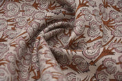 Premium Hand Block Print Brown Pure Linen Fabric - Heart Vine