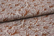 Premium Hand Block Print Brown Pure Linen Fabric - Heart Vine