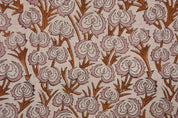 Premium Hand Block Print Brown Pure Linen Fabric - Heart Vine