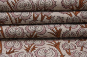 Premium Hand Block Print Brown Pure Linen Fabric - Heart Vine