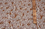 Premium Hand Block Print Brown Pure Linen Fabric - Heart Vine