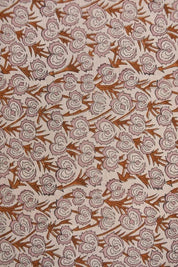Premium Hand Block Print Brown Pure Linen Fabric - Heart Vine