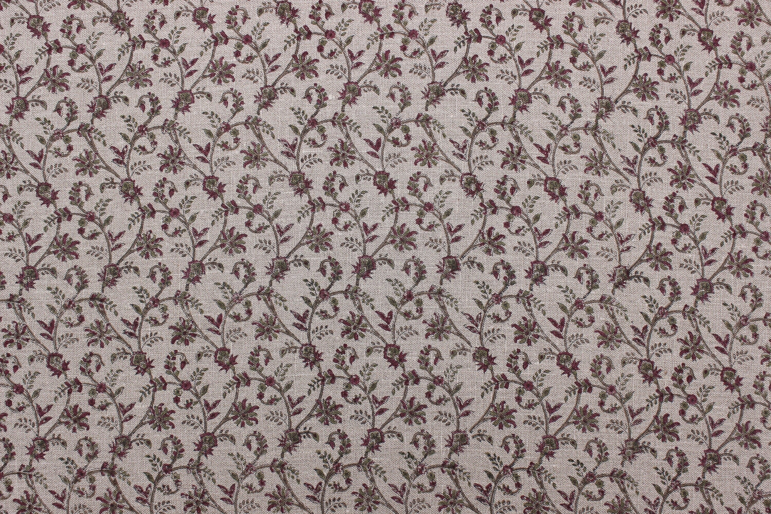 Block Print Linen Fabric, Varanasi  Floral Blockprint Linen Handmade Upholstery Fabric, Handloom Linen, Farmhouse Pillow, Boho Design, Natural Linen
