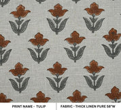 Premium Hand Block Print Brown Thick Linen Pure Fabric - Tulip