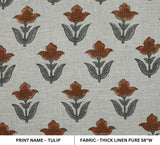 Premium Hand Block Print Brown Thick Linen Pure Fabric - Tulip