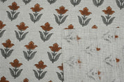 Premium Hand Block Print Brown Thick Linen Pure Fabric - Tulip