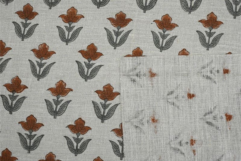 Premium Hand Block Print Brown Thick Linen Pure Fabric - Tulip