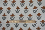 Premium Hand Block Print Brown Thick Linen Pure Fabric - Tulip