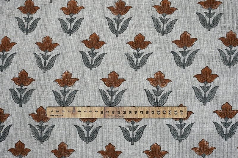 Premium Hand Block Print Brown Thick Linen Pure Fabric - Tulip