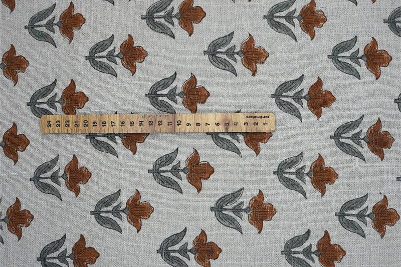 Premium Hand Block Print Brown Thick Linen Pure Fabric - Tulip