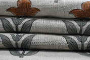 Premium Hand Block Print Brown Thick Linen Pure Fabric - Tulip