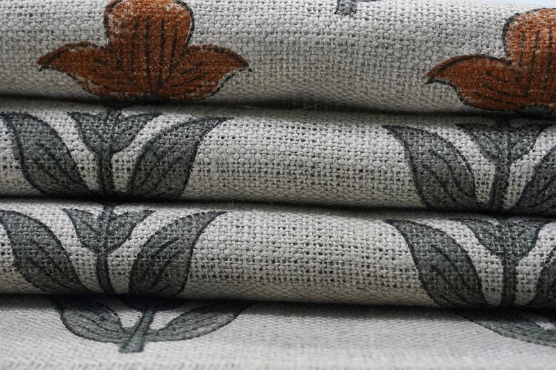 Premium Hand Block Print Brown Thick Linen Pure Fabric - Tulip