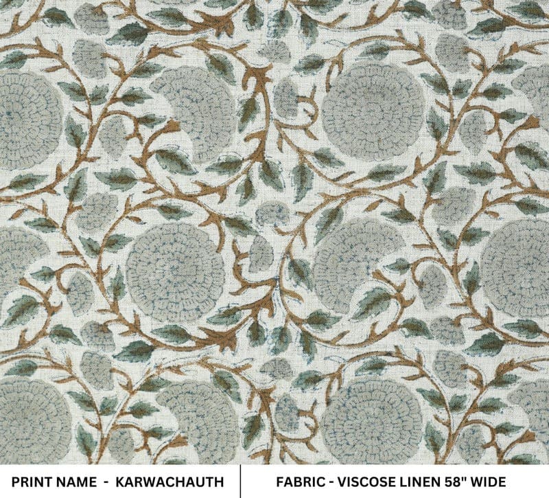 Premium Hand Block Print Brown Viscose Linen Fabric - Karwachauth