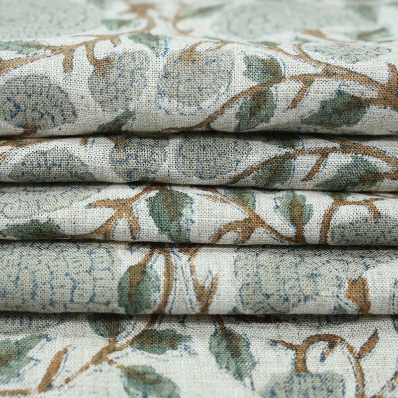 Premium Hand Block Print Brown Viscose Linen Fabric - Karwachauth