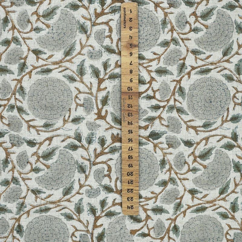 Premium Hand Block Print Brown Viscose Linen Fabric - Karwachauth