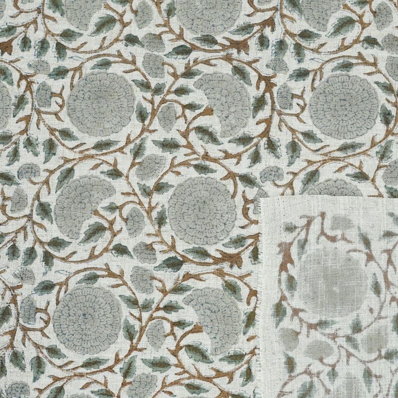 Premium Hand Block Print Brown Viscose Linen Fabric - Karwachauth