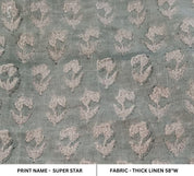 Premium Hand Block Print Gray Floral Linen Fabric For Curtains - Super Star