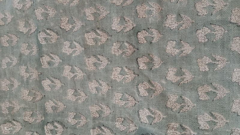 Premium Hand Block Print Gray Floral Linen Fabric For Curtains - Super Star