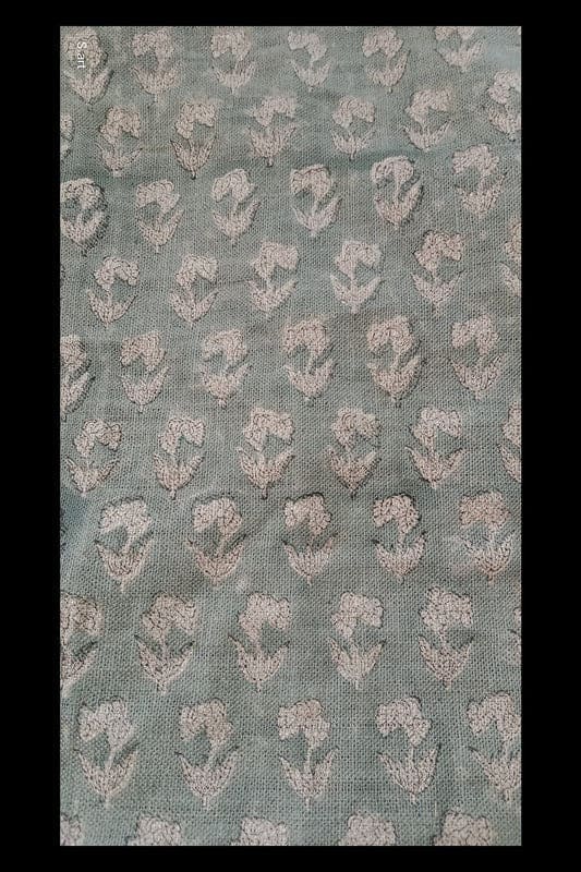 Premium Hand Block Print Gray Floral Linen Fabric For Curtains - Super Star