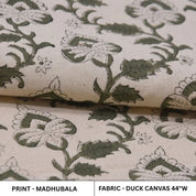 Premium Hand Block Print Green Floral Duck Canvas Fabric - Madhubala