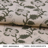 Premium Hand Block Print Green Floral Duck Canvas Fabric - Madhubala