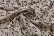 Premium Hand Block Print Green Floral Duck Canvas Fabric - Madhubala