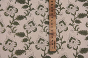 Premium Hand Block Print Green Floral Duck Canvas Fabric - Madhubala