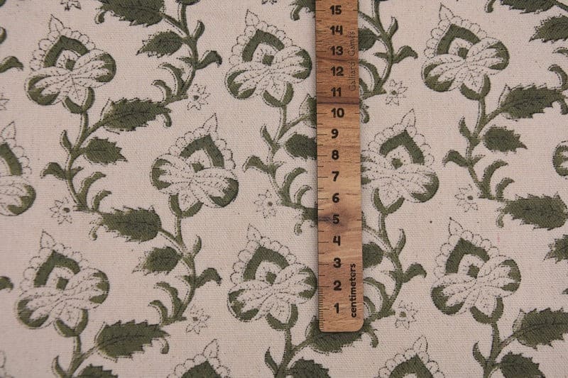 Premium Hand Block Print Green Floral Duck Canvas Fabric - Madhubala