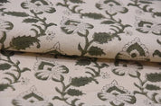 Premium Hand Block Print Green Floral Duck Canvas Fabric - Madhubala