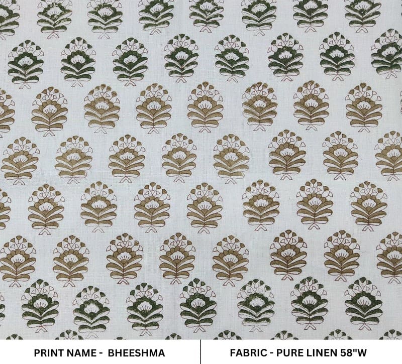 Premium Handcrafted Block Print  Green Pure Linen Fabric – Bheeshma