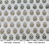 Premium Handcrafted Block Print  Green Pure Linen Fabric – Bheeshma