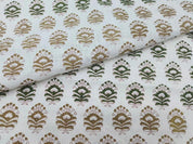 Premium Handcrafted Block Print  Green Pure Linen Fabric – Bheeshma