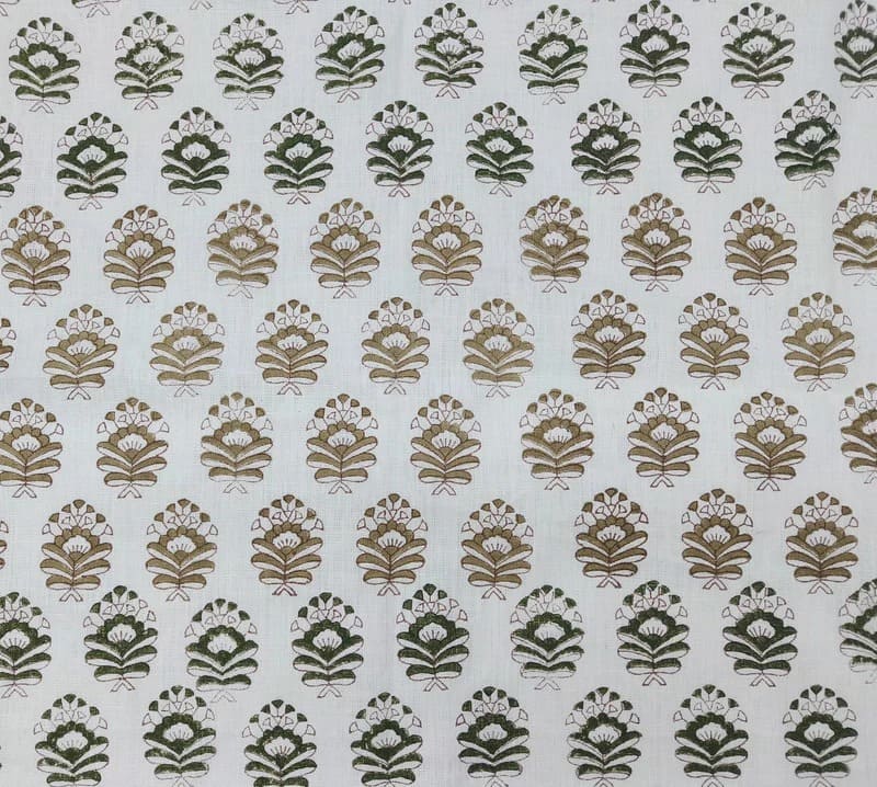 Premium Handcrafted Block Print  Green Pure Linen Fabric – Bheeshma