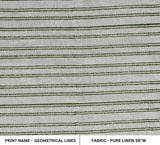Premium Hand Block Print Sage Green Pure Linen Fabric – Geometrical Line