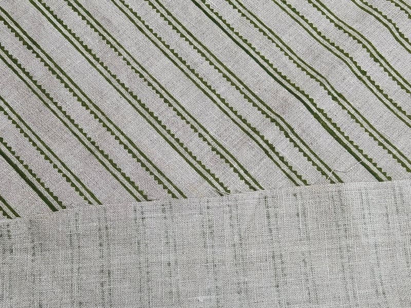 Premium Hand Block Print Sage Green Pure Linen Fabric – Geometrical Line