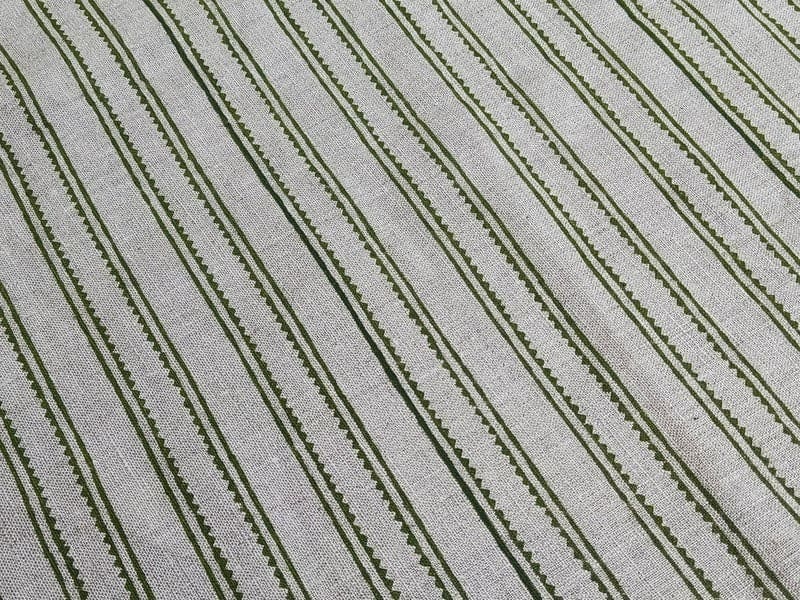 Premium Hand Block Print Sage Green Pure Linen Fabric – Geometrical Line