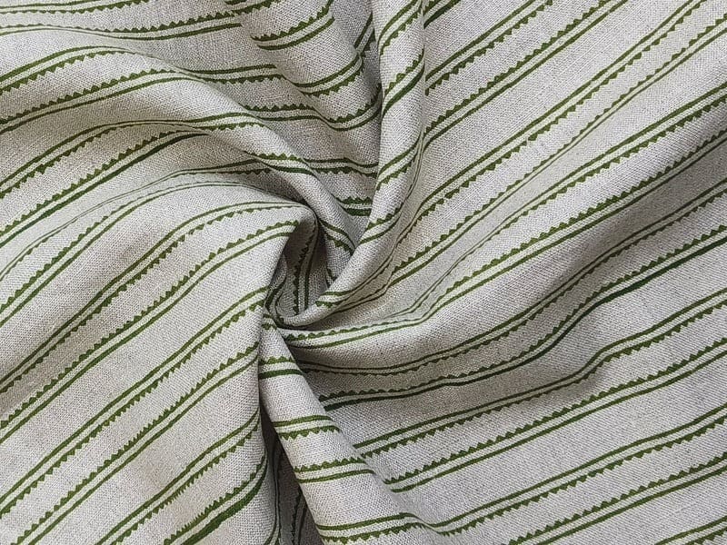 Premium Hand Block Print Sage Green Pure Linen Fabric – Geometrical Line