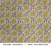 Premium Hand Block Print Green Thick Linen Fabric - Pushp Samhita