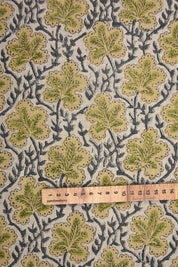 Premium Hand Block Print Green Thick Linen Fabric - Pushp Samhita