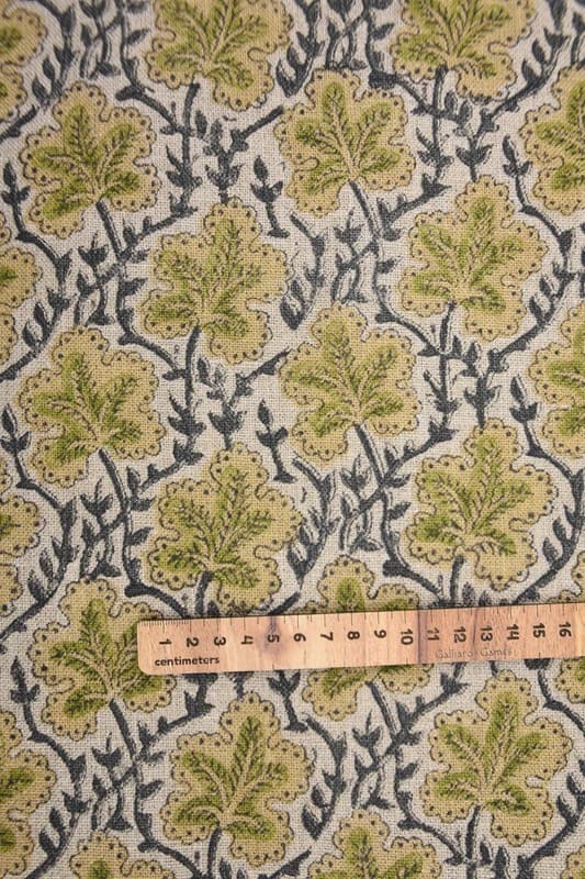 Premium Hand Block Print Green Thick Linen Fabric - Pushp Samhita