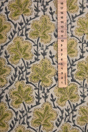 Premium Hand Block Print Green Thick Linen Fabric - Pushp Samhita