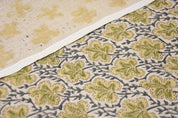 Premium Hand Block Print Green Thick Linen Fabric - Pushp Samhita