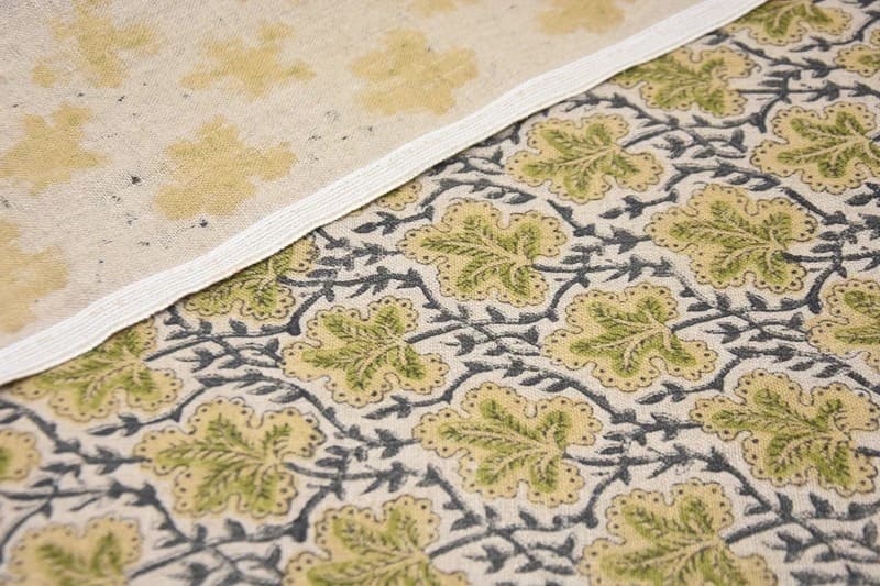Premium Hand Block Print Green Thick Linen Fabric - Pushp Samhita