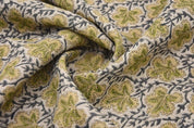 Premium Hand Block Print Green Thick Linen Fabric - Pushp Samhita