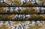 Premium Hand Block Print Green Thick Linen Fabric - Pushp Samhita